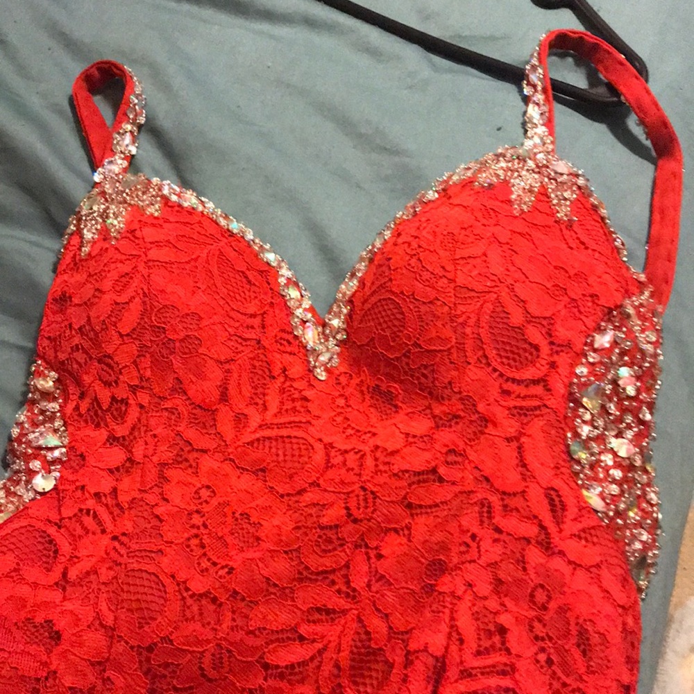 Red lace prom dress